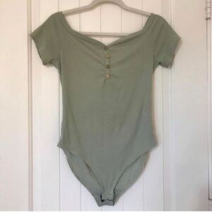Sage Green Off-the-Shoulder Button Bodysuit Size M Live In The Moment TJ MAXX